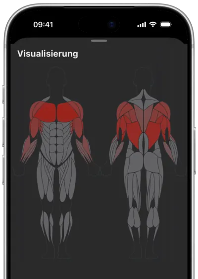 Trainingszusammenfassung in SmartWorkout mit einer Karte der trainierten Muskeln