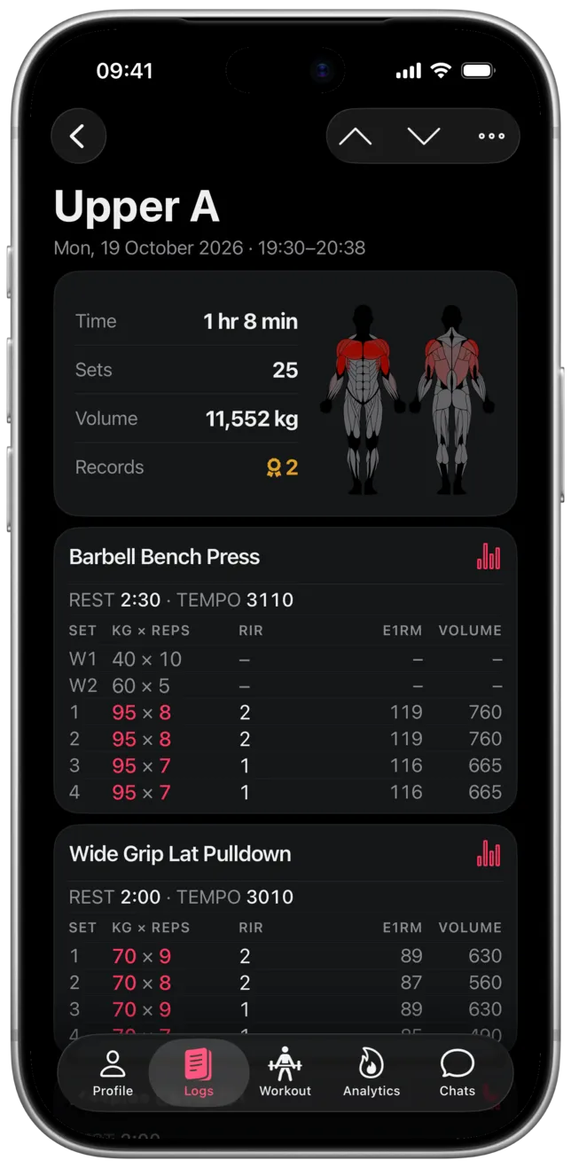 SmartWorkout app: workout log