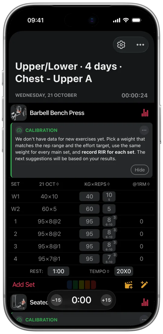 Progression suggestion card for the next workout