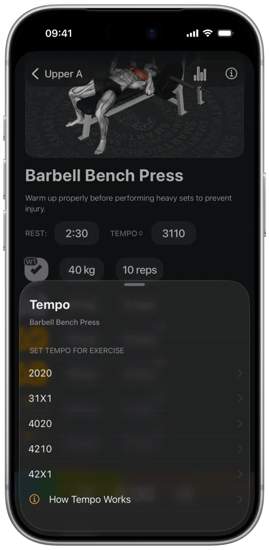 Preset tempos to pick for an exercise in the workout log
