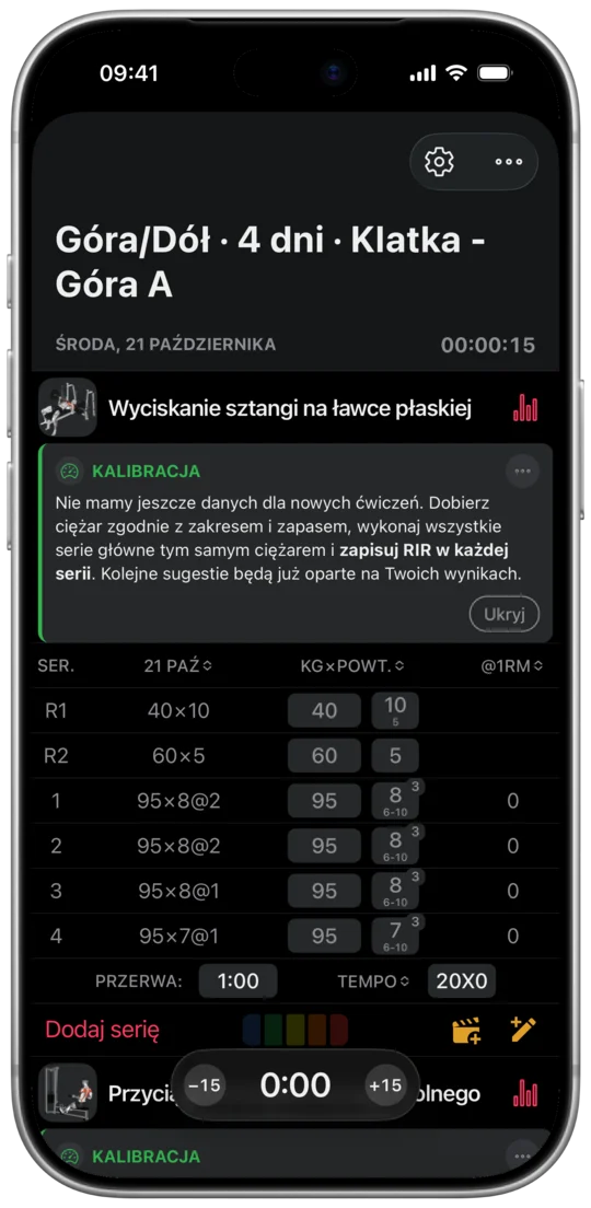 Karta sugestii progresji na kolejny trening