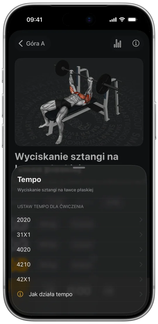 Gotowe tempa do wyboru dla ćwiczenia w dzienniku treningu